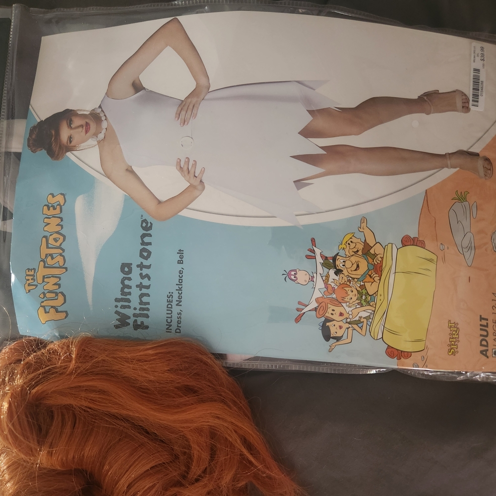 Wilma Flintstone Costume with Orange Wig